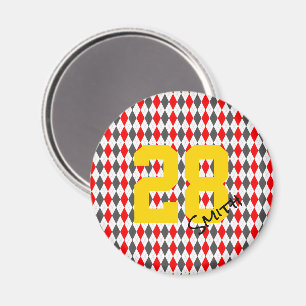 Preppy Team Spirit Argyle Red Black Player Number Magnet