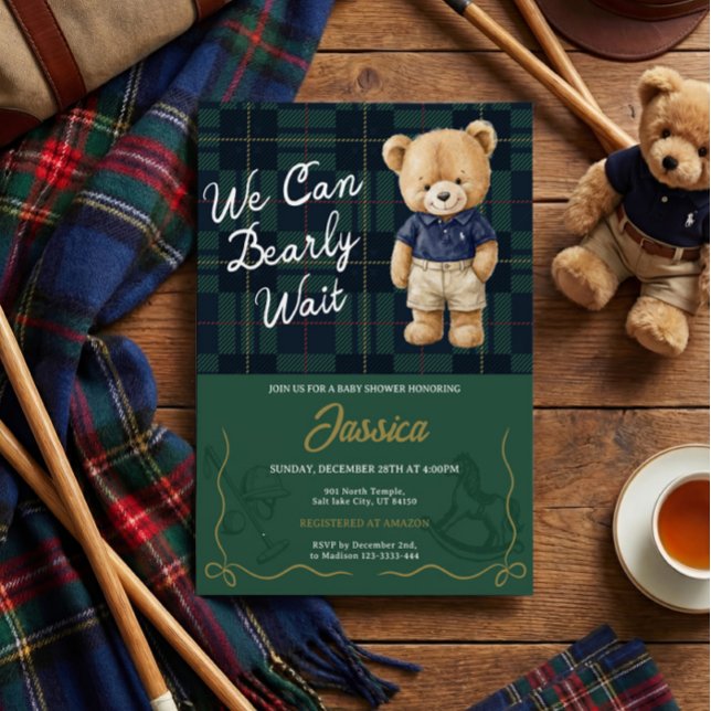 Preppy Teddy Bear Baby Shower Invitation (Creator Uploaded)