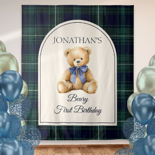 Preppy Teddy Bear Birthday Photo Backdrop Tapestry