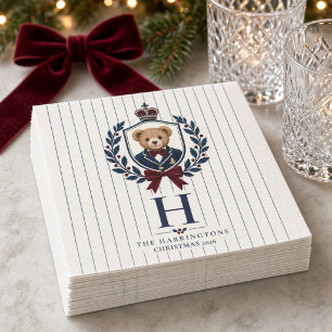 Preppy Teddy Bear Crest Personalized Monogram Napkin