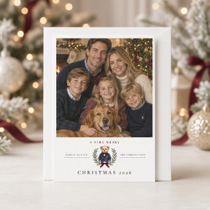 Preppy Teddy Bear Personalized Family Photo Holiday Card
