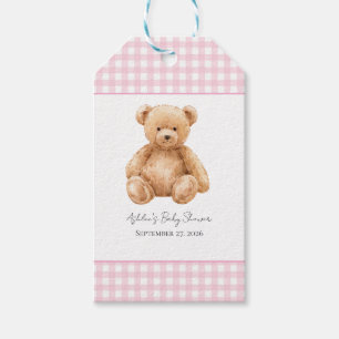 Preppy Teddy Bear Pink Gingham Baby Shower  Gift Tags