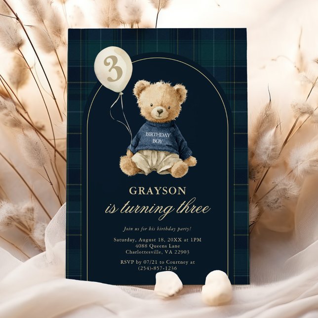 Preppy Teddy Polo Bear Birthday Invitation (Creator Uploaded)