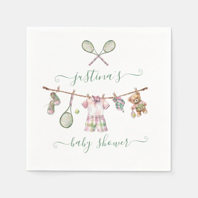 Preppy Tennis Baby Shower Clothesline Napkin (Front)