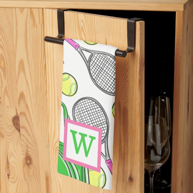 Preppy Tennis Classic Monogram Kitchen Towel (Thirds Fold)
