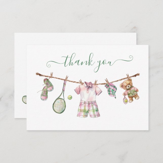Preppy Tennis Clothesline Thank You Note (Front/Back)