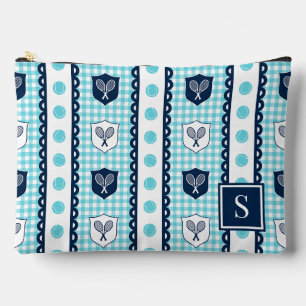 Preppy Tennis Crest Gingham - Turquoise & Navy Accessory Pouch