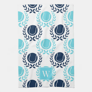 Preppy Tennis Laurel Wreath - Navy & Turquoise Kitchen Towel