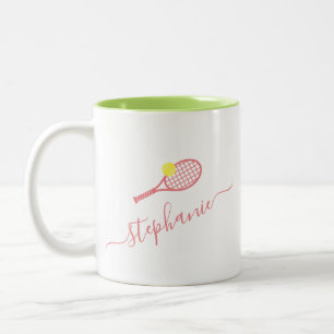 Preppy Tennis Monogram Personalized Pink Green Two-Tone Coffee Mug