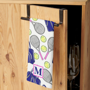 Preppy Tennis Navy Monogram Kitchen Towel