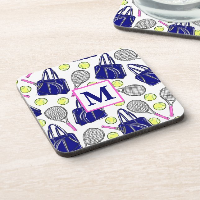 Preppy Tennis Pattern Monogram Coaster (Left Side)