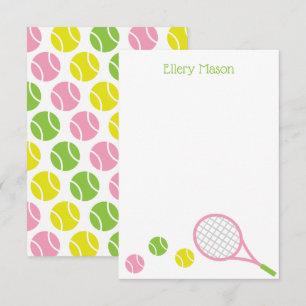 Preppy Tennis Personalized Flat Note Cards