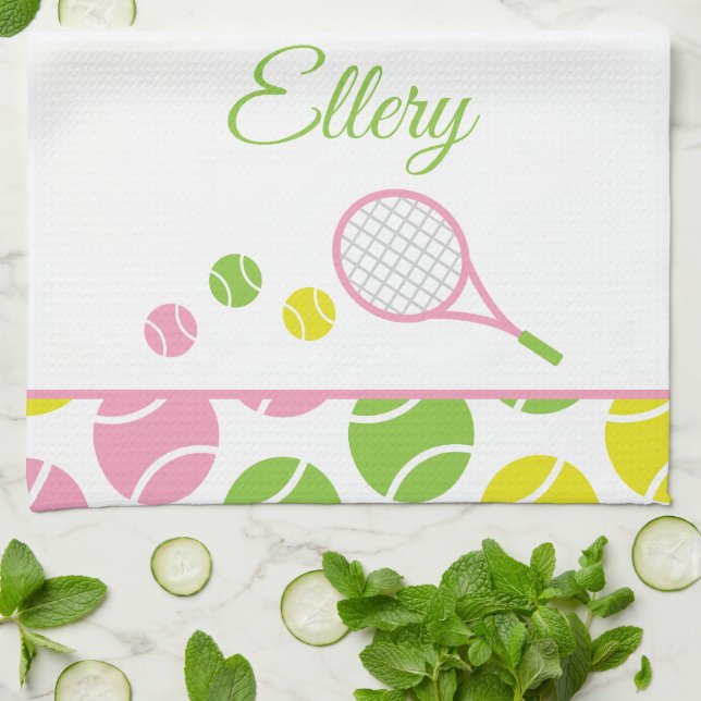 Preppy Tennis Personalized Kitchen Towel (Folded)
