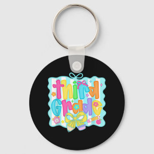 Preppy Third 3rd Grade Teacher Team Bow Back To Sc Keychain