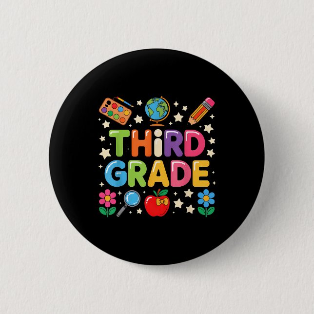 Preppy Third Grade Back To School 3rd Grade Teache 2 Inch Round Button (Front)