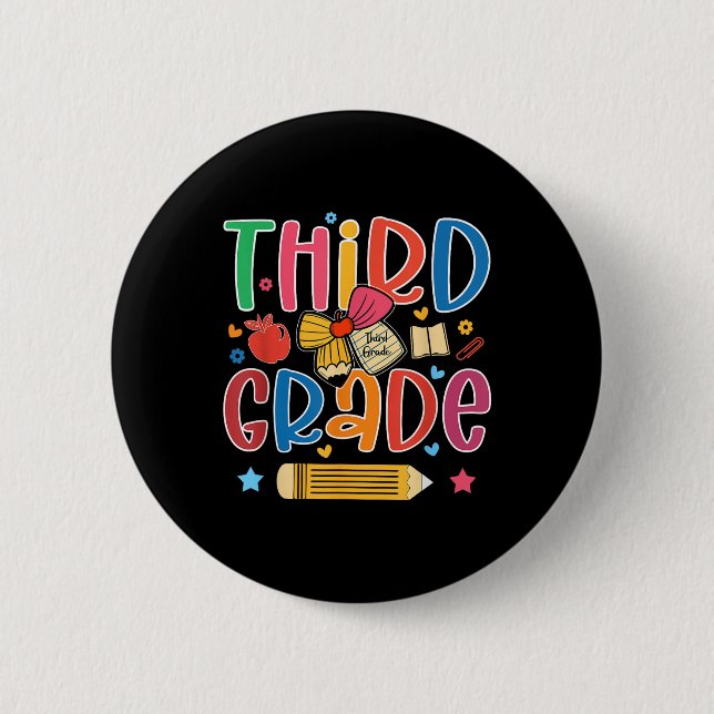 Preppy Third Grade Back To School 3rd Grade Teache 2 Inch Round Button (Front)