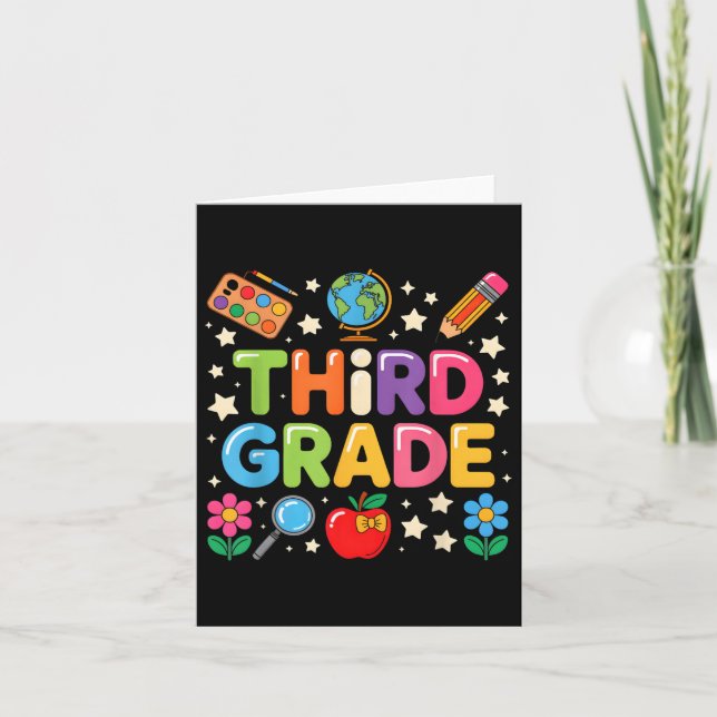 Preppy Third Grade Back To School 3rd Grade Teache Card (Front)