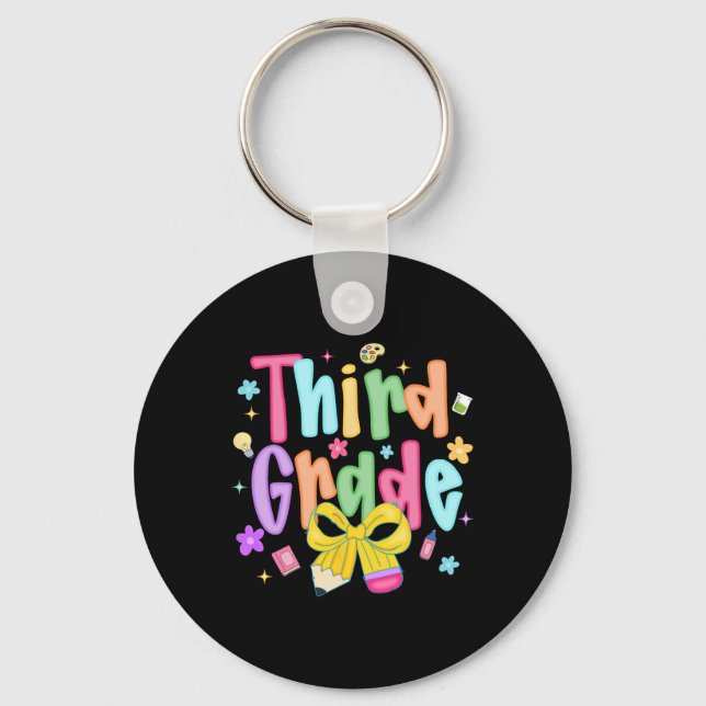 Preppy Third Grade Back To School 3rd Grade Teache Keychain (Front)