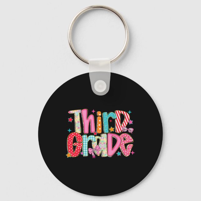 Preppy Third Grade Back To School 3rd Grade Teache Keychain (Front)