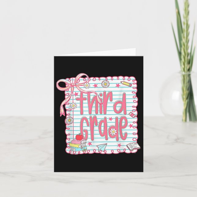 Preppy Third Grade Back To School Coquette 3rd Gra Card (Front)