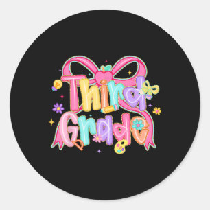 Preppy Third Grade Back To School Coquette Bow Tea Classic Round Sticker