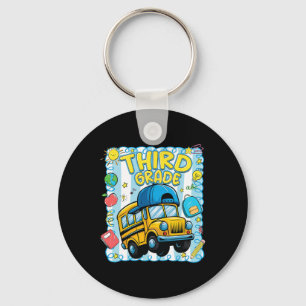 Preppy Third Grade Back To School Funny School Bus Keychain