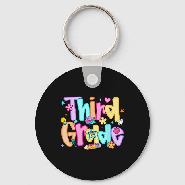 Preppy Third Grade Byck To School 3rd Grade Teache Keychain (Front)