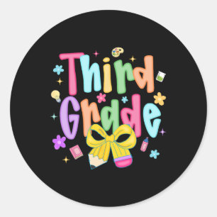 Preppy Third Grade Ck To School 3rd Grade Teachers Classic Round Sticker