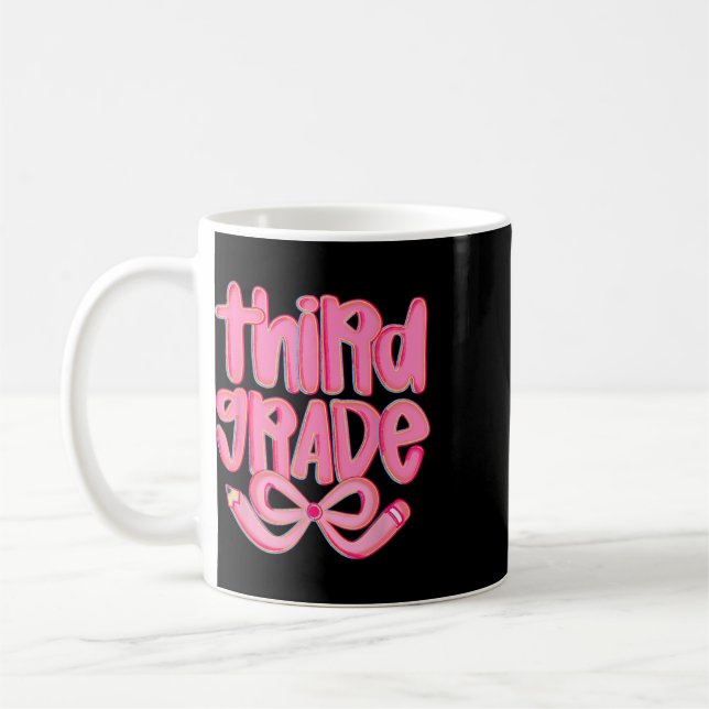 Preppy Third Grade Ck To School Coquette Bow Teach Coffee Mug (Left)