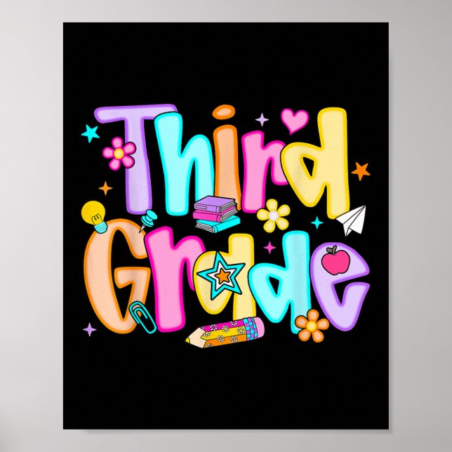 Preppy Thirt Grade Back To School 3rd Grade Teache Poster (Front)