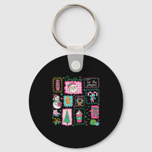 Preppy Tis The Season Pink Christmas Coffee Family Keychain