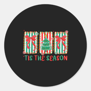 Preppy Tis The Season Xmas Tree Coquette Bow Chris Classic Round Sticker