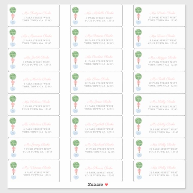 Preppy Topiary Girl Baptism Étiquettes de adresse  (Feuille)