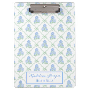 Preppy Trellis Bow Blue & Green Hydrangeas Monogra Clipboard