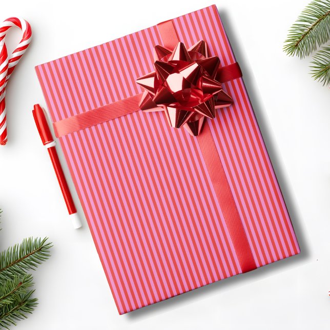 Preppy Trendy Striped Red Pink Christmas Holiday  Wrapping Paper (Creator Uploaded)
