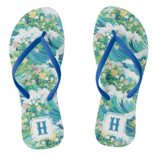 Preppy Tropical Beach Waves   Pair of Flip Flops
