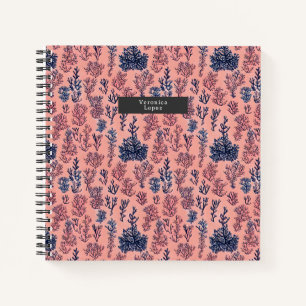 Preppy Tropical Blue and Coral Reef Pattern Notebook