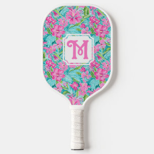 Preppy Tropical Hibiscus   Monogram Pickleball  Pickleball Paddle