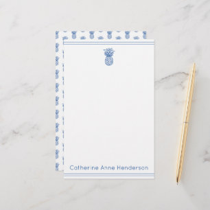 Preppy Tropical Navy Blue Pineapple Personalized Stationery