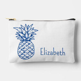 Preppy Tropical Navy Blue Pineapples Personalized Accessory Pouch