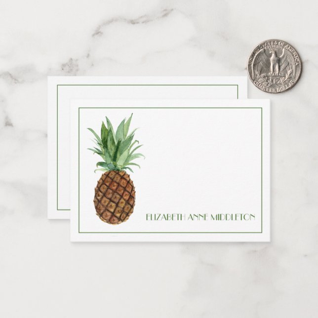 Preppy Tropical Pineapple Personalized Card (Front/Back In Situ)