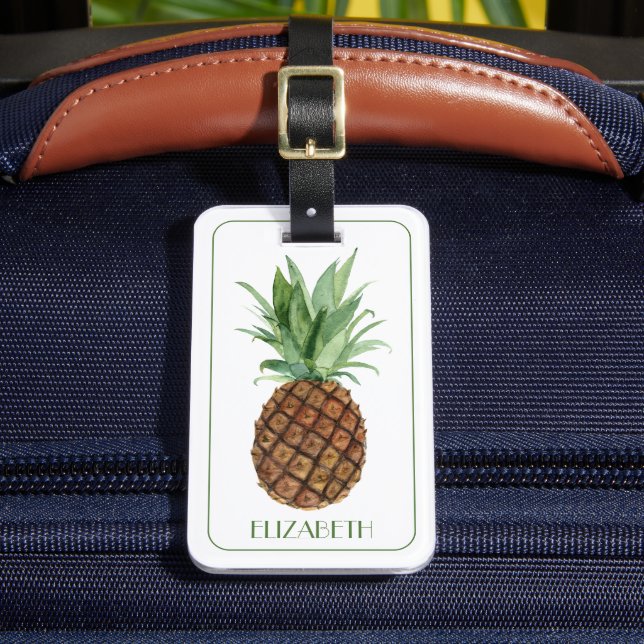 Preppy Tropical Pineapple Personalized Luggage Tag (Front Insitu 2)