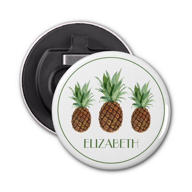 Preppy Tropical Pineapples Personalized Bottle Opener (Front)