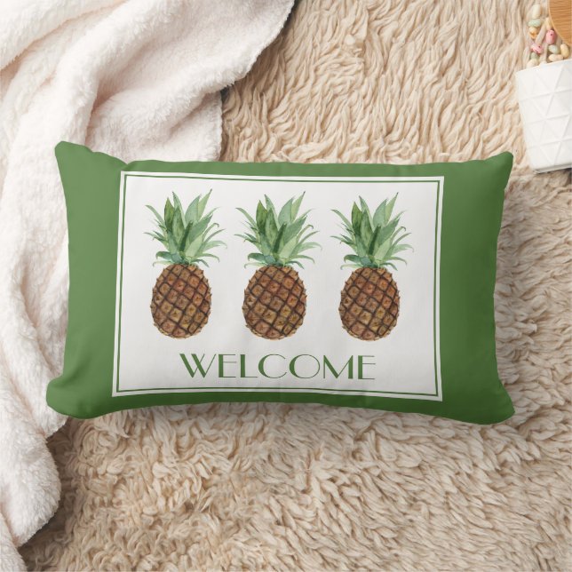 Preppy Tropical Pineapples Personalized Lumbar Pillow (Blanket)