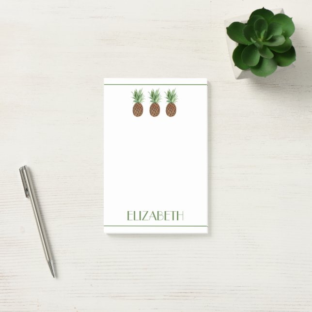 Preppy Tropical Pineapples Personalized Post-it Notes (Office)