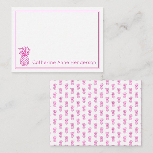 Preppy Tropical Pink Pineapple Personalized Card (Front/Back)