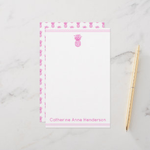 Preppy Tropical Pink Pineapple Personalized Stationery