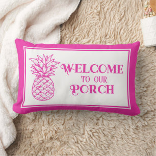 Preppy Tropical Pink Pineapple Porch Lumbar Pillow