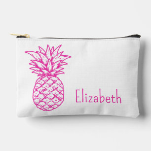 Preppy Tropical Pink Pineapples Personalized Accessory Pouch