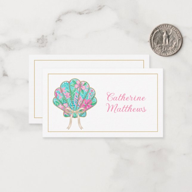 Preppy Tropical Seashell Personalized Card (Front/Back In Situ)
